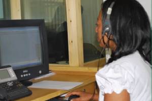 Taking a call at Ethiopia's HIV hotline.